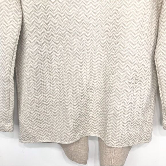 Adrienne Vittadini Tan Cream Herringbone Knit Open Front Long Cardigan Sweater - Picture 11 of 14
